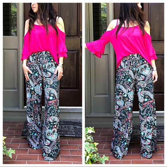 Fuchsia cold shoulder layered bell sleeves top - Picture 6 of 8